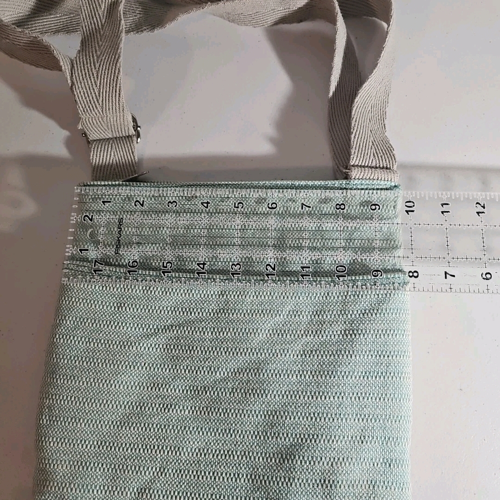 Thirty-One Crossbody Bag Medium Mint Green & Gray Monogram S VGUC 54" Strap - Picture 9 of 16